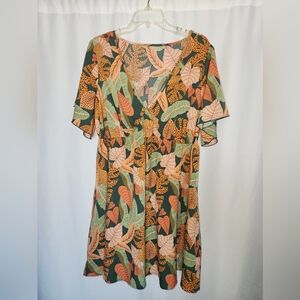 SHEIN Multicolor Leaf Print Midi Dress #floral #bohemian #flattering